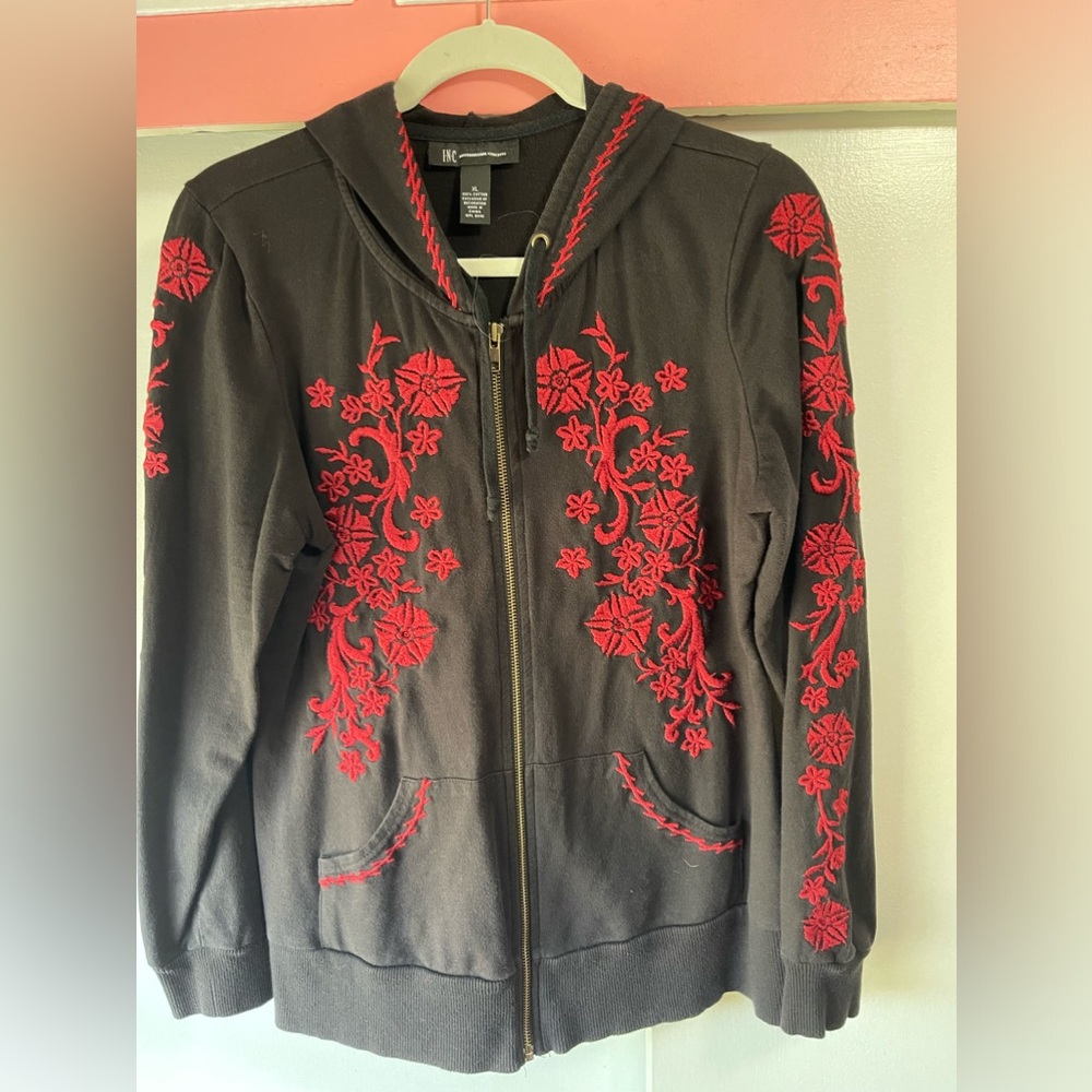 INC embroidered hooded zip up sweatshirt sweater, Boho style